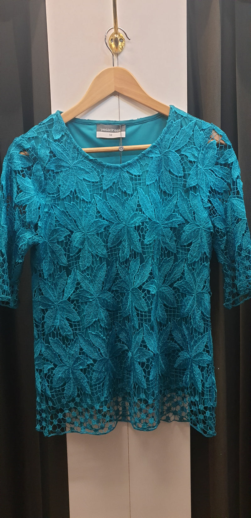 Yesadress woven lace half sleeve Top in Teal Y321