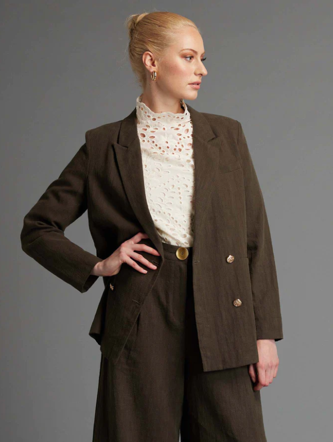 Fate Last Dance Structured Solid Blazer in Khaki