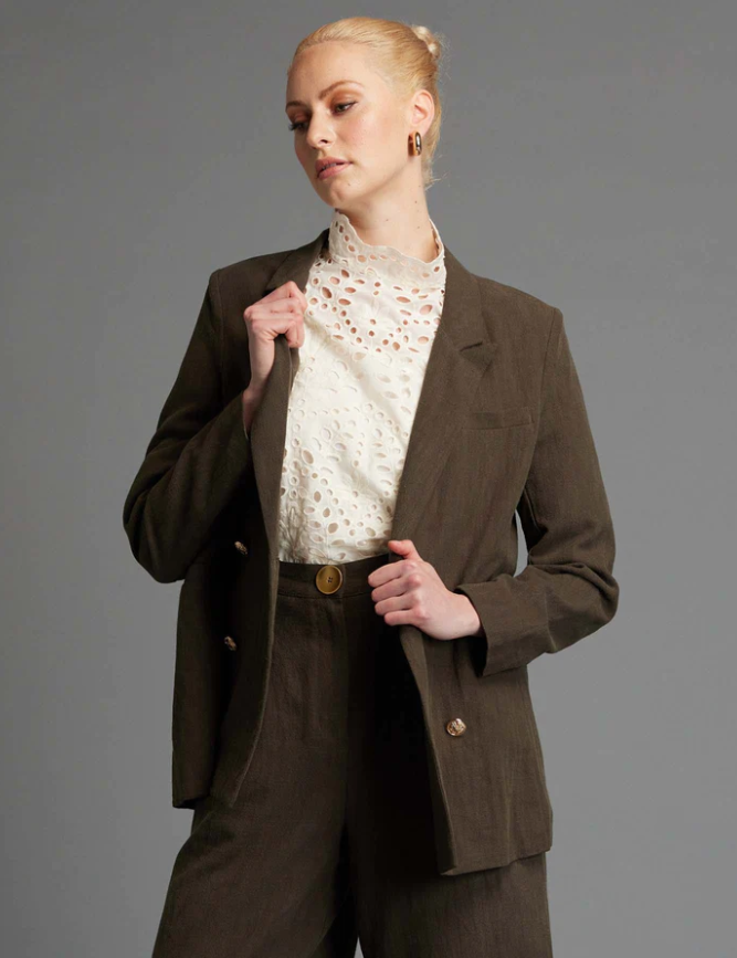 Fate Last Dance Structured Solid Blazer in Khaki