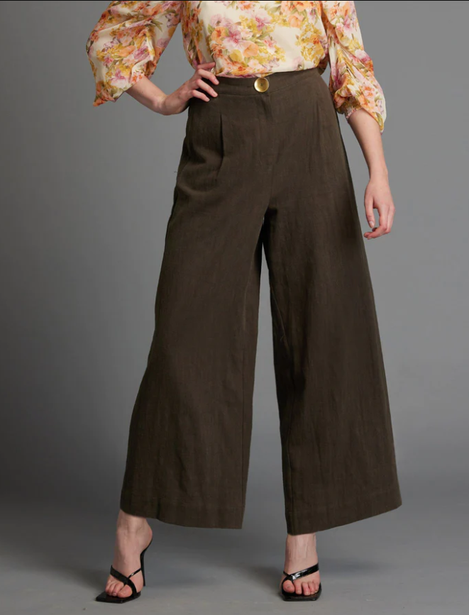 Fate Last Dance Structured Solid Wide Leg High Wasited Pant in Khaki