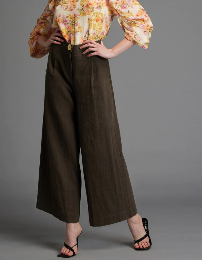 Fate Last Dance Structured Solid Wide Leg High Wasited Pant in Khaki