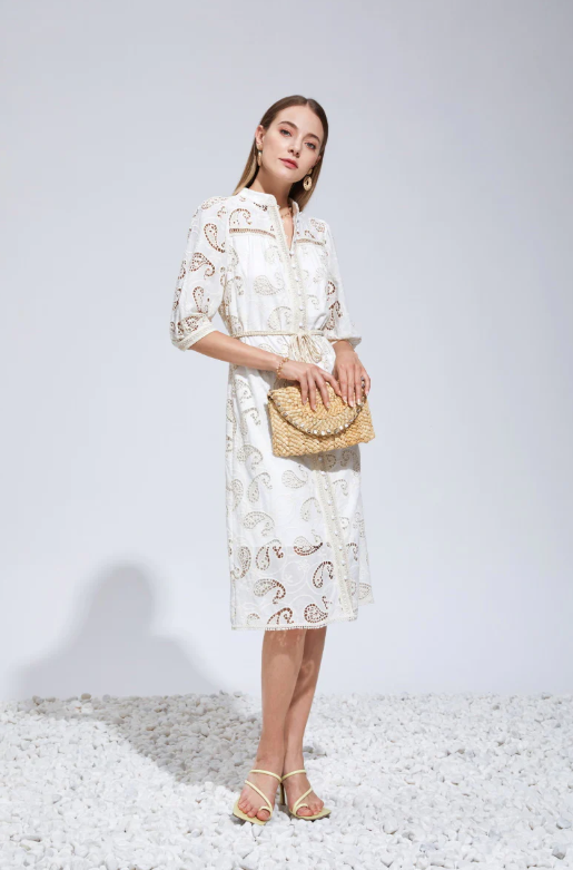 G.D.S. Layla Embroidery Long Dress in Cannoli Cream