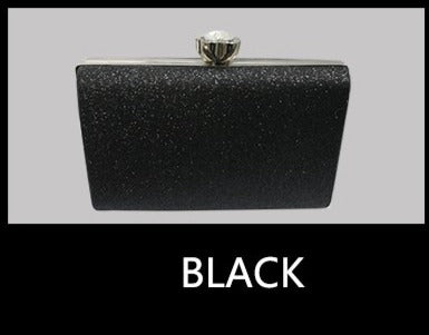 Glitter Evening Clutch with Diamante Button Clasp in Black ML21358