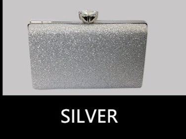 Glitter Evening Clutch with Diamante Button Clasp in Silver ML21358