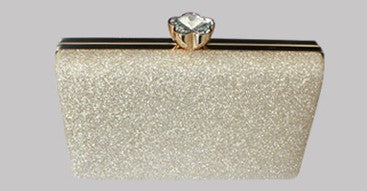 Glitter Evening Clutch with Diamante Button Clasp in Gold ML21358