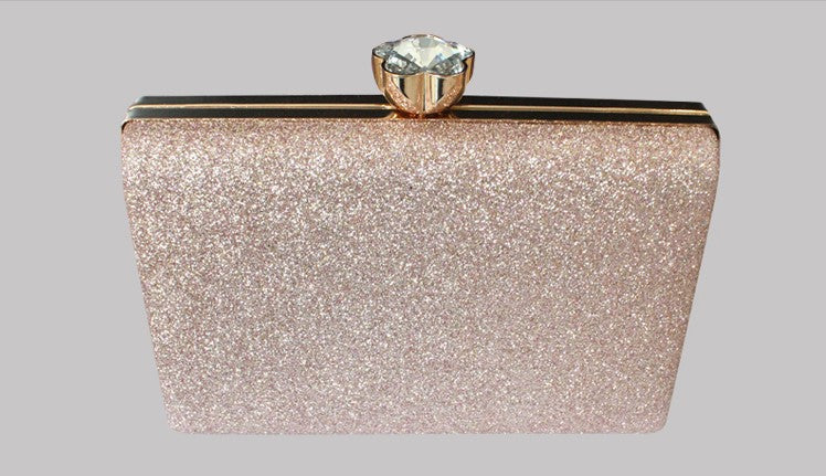 Glitter Evening Clutch with Diamante Button Clasp in Rose Gold ML21358
