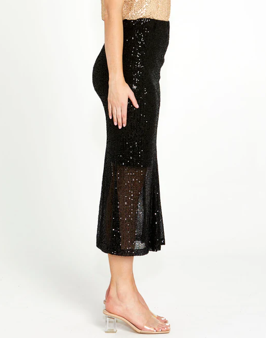 Fate Nightlife Sequinned Midi skirt In Black