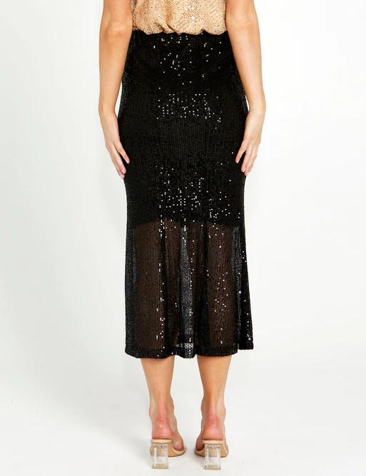 Fate Nightlife Sequinned Midi skirt In Black