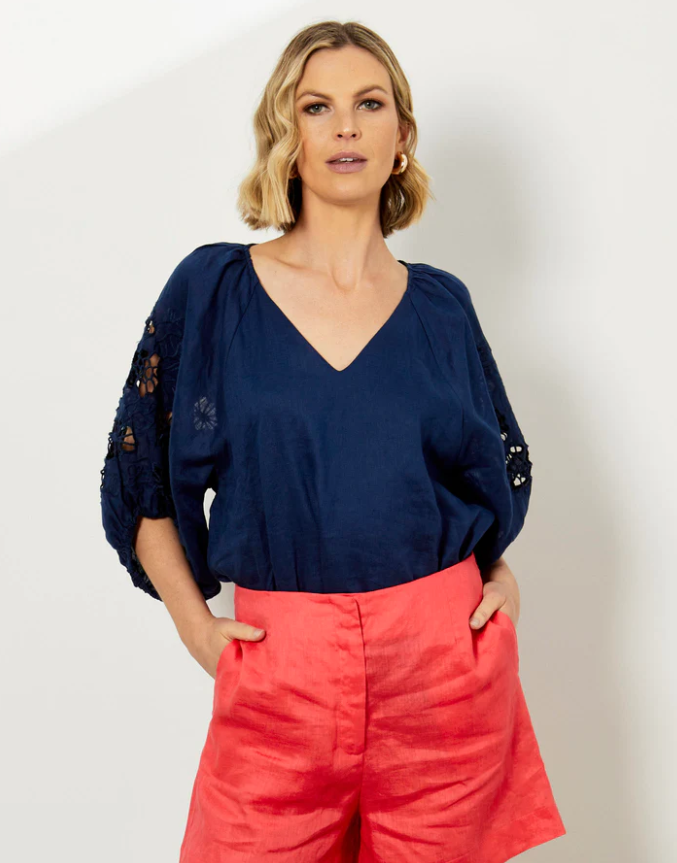 Fate Our Love Embroidered Top in Marine