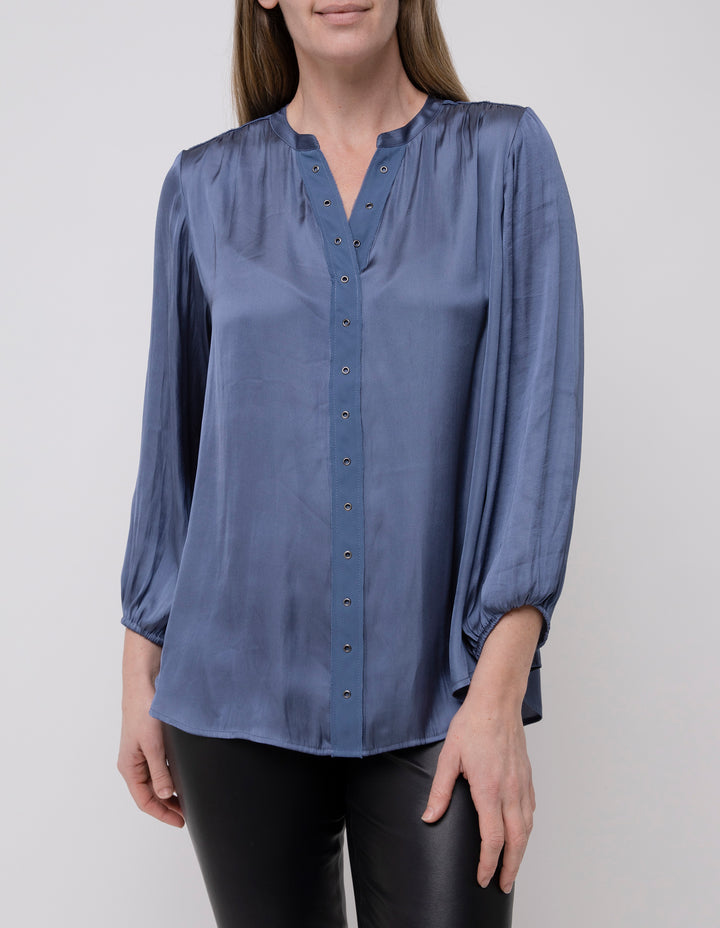 Ping Pong Eyelet Trim Top in Denim