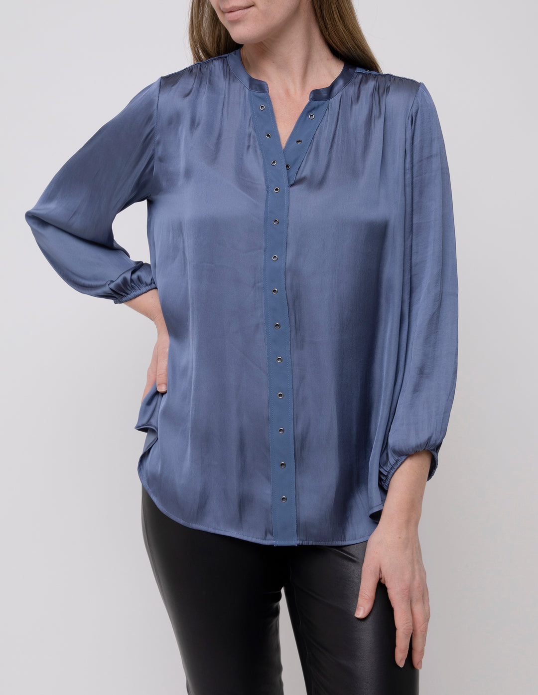 Ping Pong Eyelet Trim Top in Denim