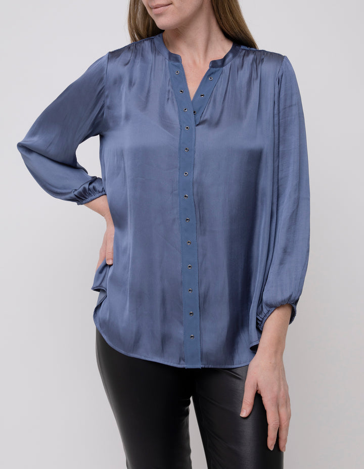 Ping Pong Eyelet Trim Top in Denim