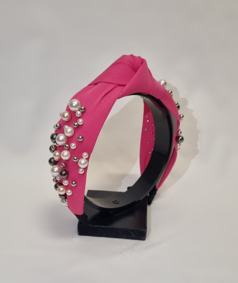 Stellar Rose Pearl bead headband fabric hot pink 71602