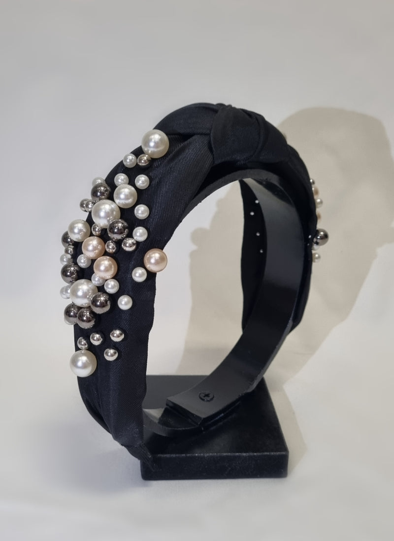 Stellar Rose Pearl bead headband fabric black 71600