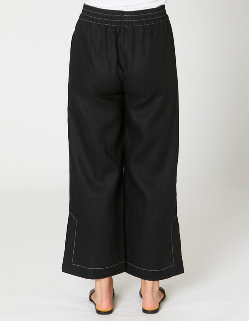 Ping Pong Stitch Deatail Linen Culottes in Black