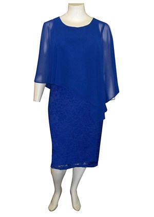 RTM Julie Stretch Dress with Chiffon Overlay in Royal