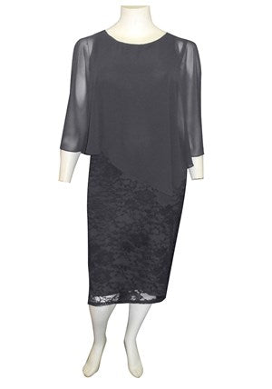 RTM Julie Stretch Dress with Chiffon Overlay in Charcoal