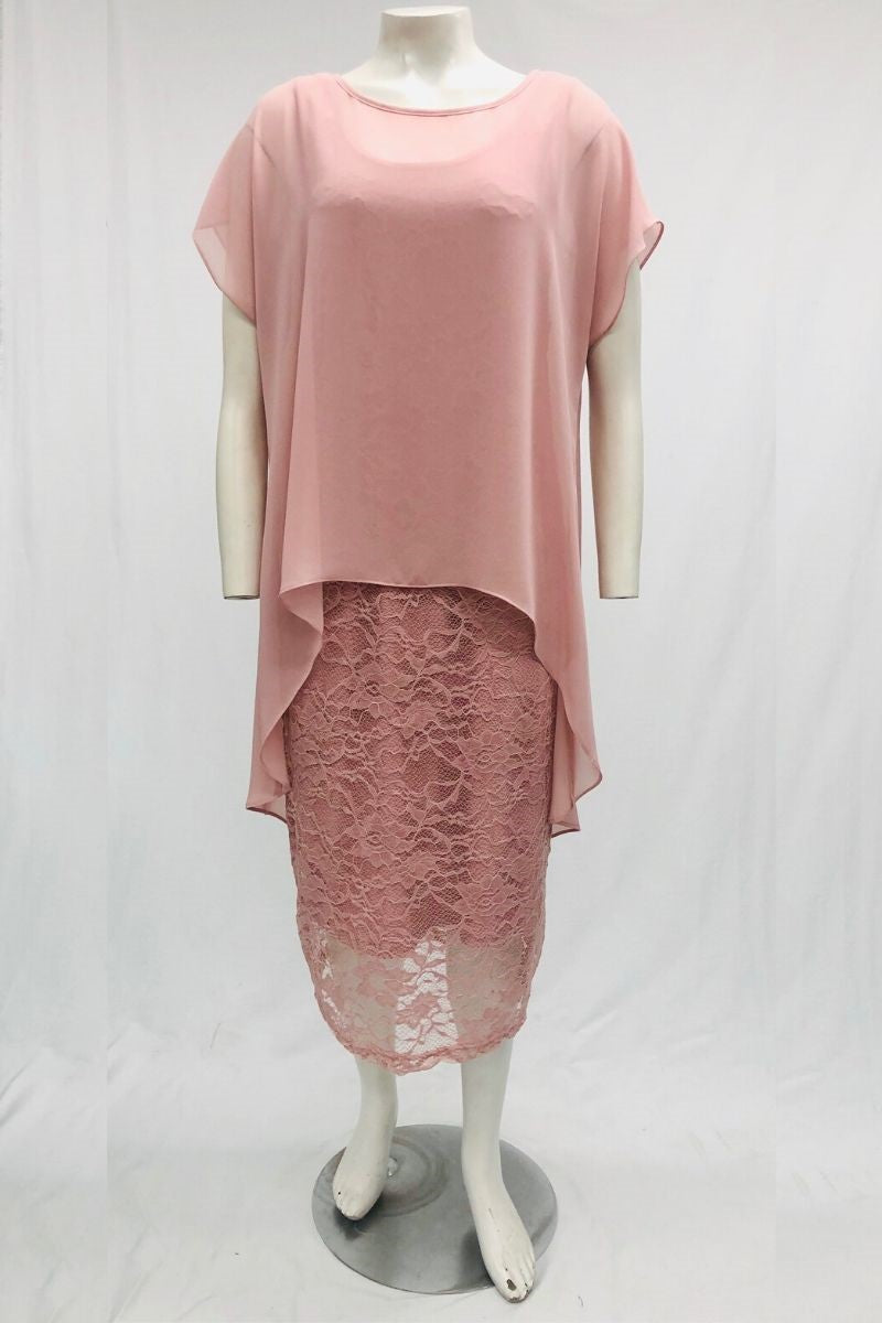 RTM Avalon Stretch Dress and Chiffon Over Blouse Set in Dusty Pink