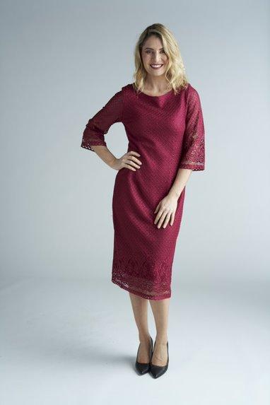 Yesadress woven lace 3/4 sleeve dress in Teal, Navy, Mocha, Black or Shiraz Y304