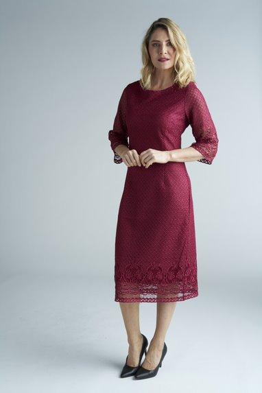 Yesadress woven lace 3/4 sleeve dress in Teal, Navy, Mocha, Black or Shiraz Y304