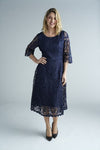 Yesadress woven lace 3/4 sleeve dress Y320 in Navy, Teal or Mocha