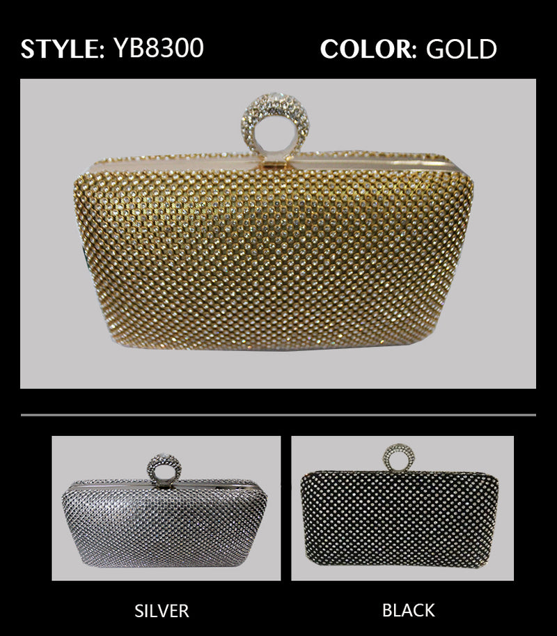 Diamante Mesh Structured Clutch in Black with Ring Latch YB8300