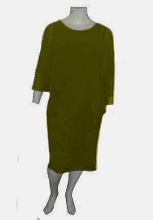 RTM Julie Stretch Dress with Chiffon Overlay in Olive