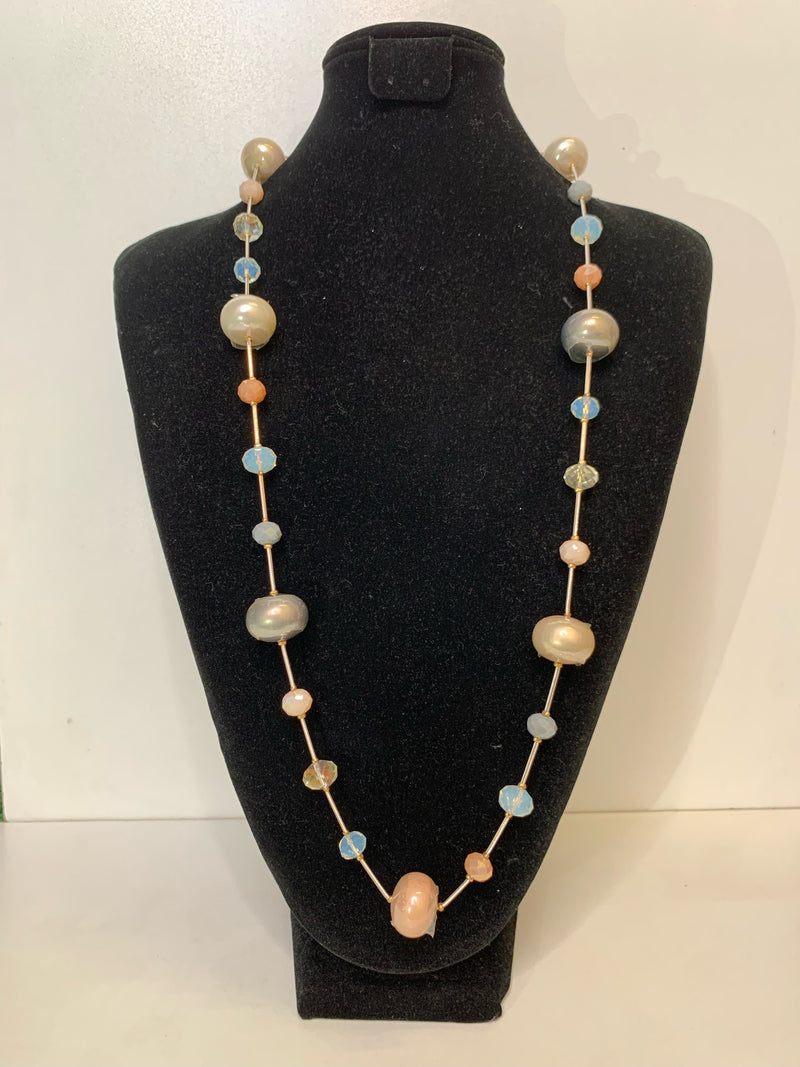 Stellar Rose Gold and Nude Beaded Necklace Long 71013