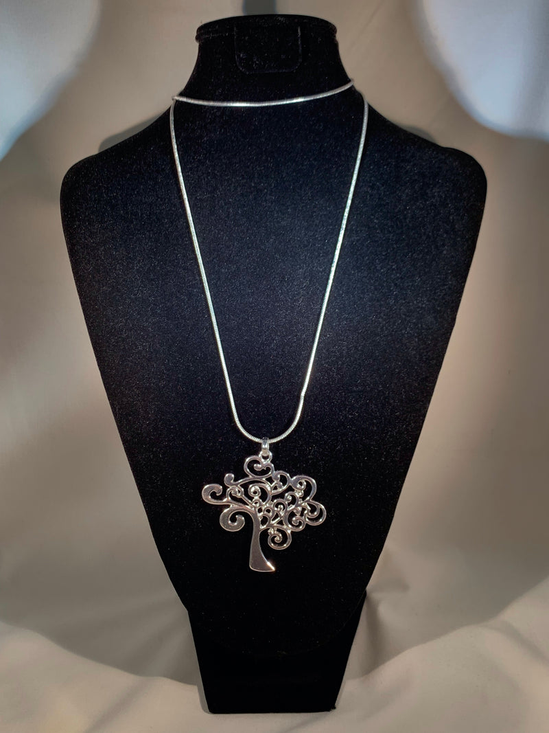 Stellar Rose Silver Necklace with Tree Pendant Long 68059