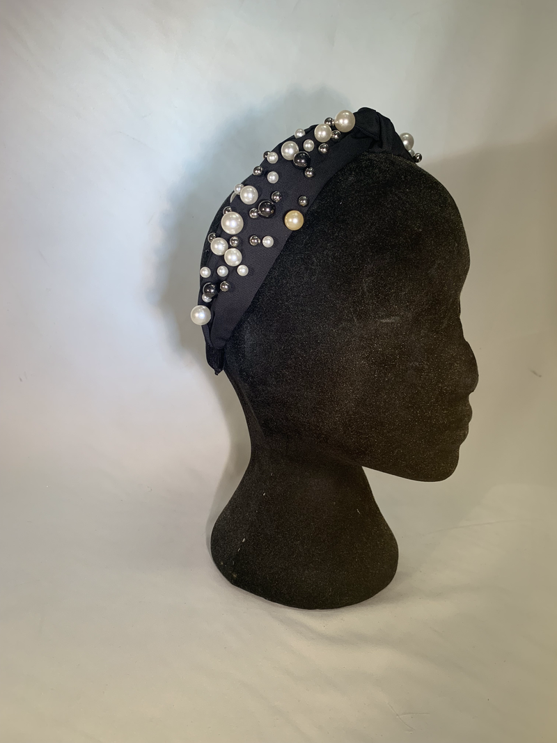 Stellar Rose Pearl bead headband soft fabric black 69607