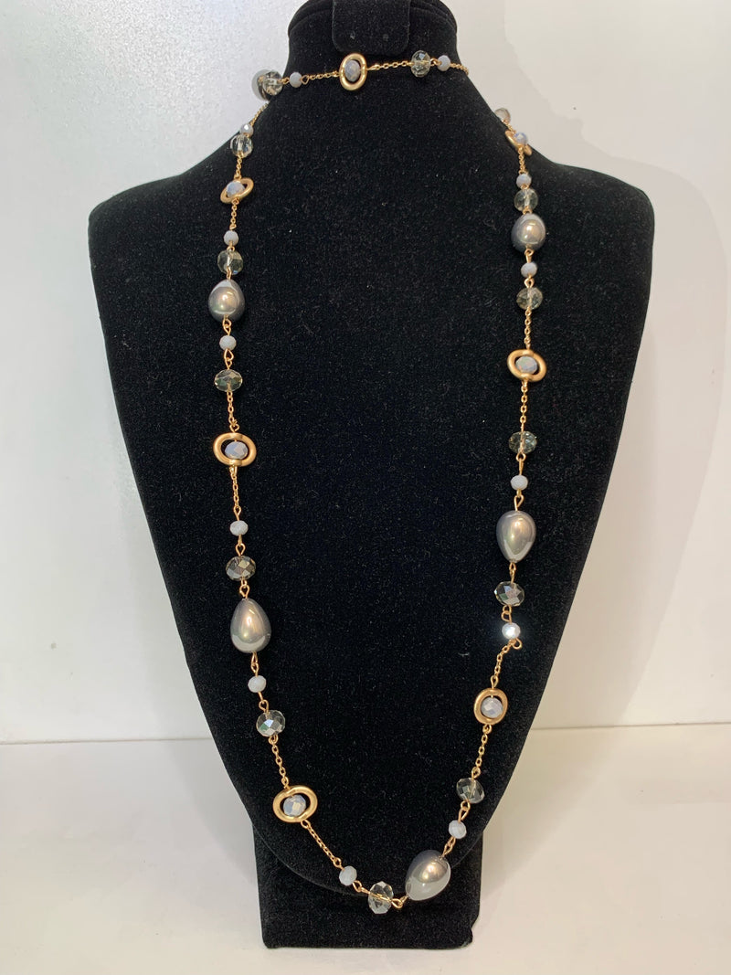 Stellar Rose Gold and Pearl Beaded Necklace Long 71016