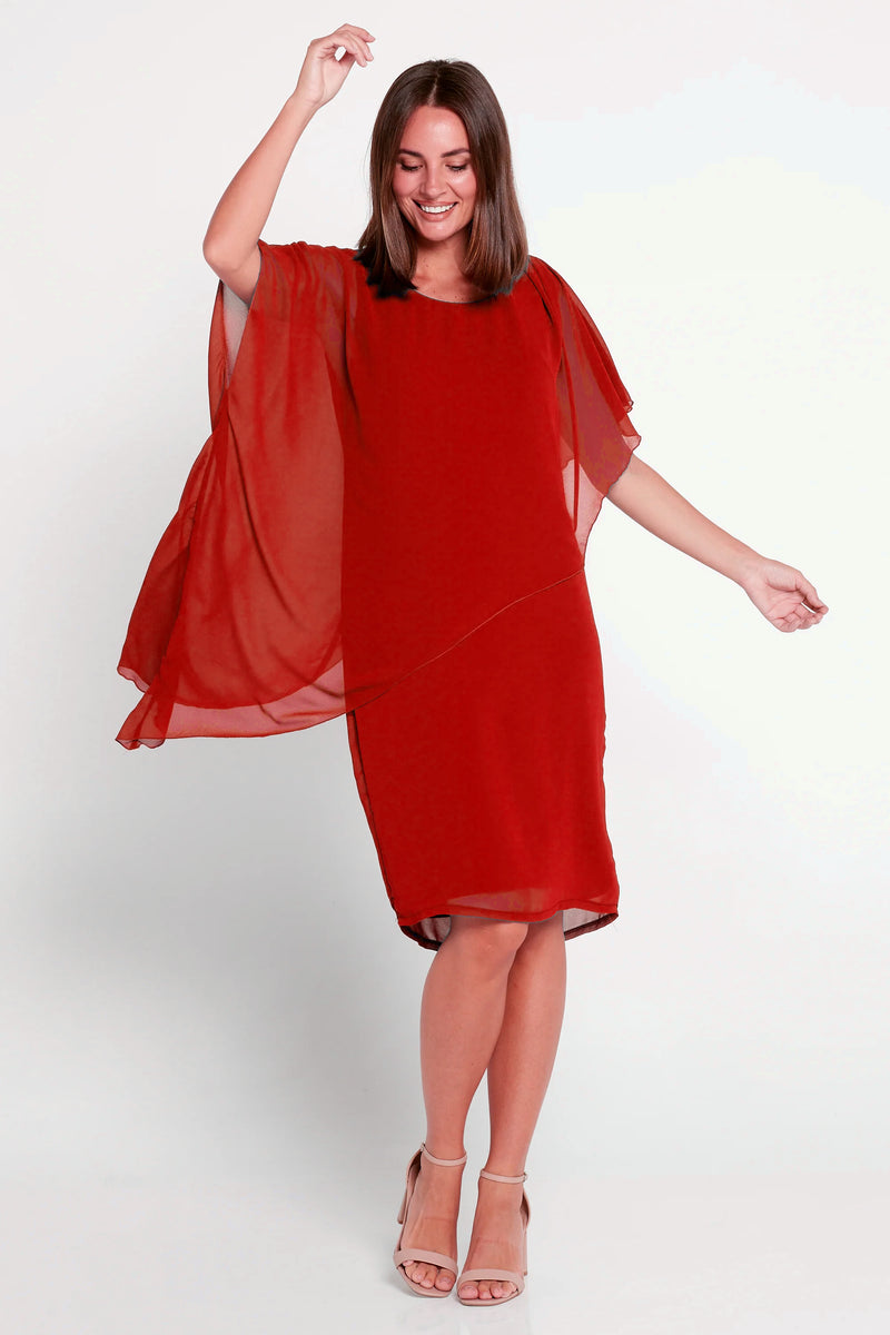 RTM Plain Chiffon Overlay Long Dress in Red